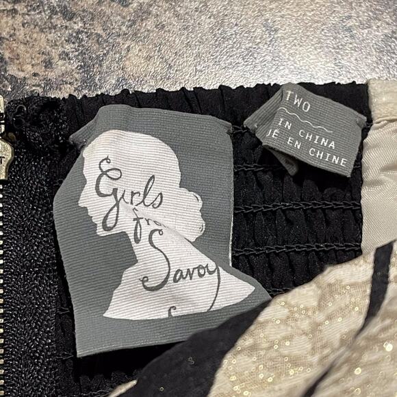 Girls From Savoy Womens Dress Dashed Gilt Strapless Metallic Gold Black 2 FG - Picture 2 of 4